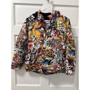Don Ed Hardy Designs Youth Large Full Zip Puffer Coat Jacket w/ Hood